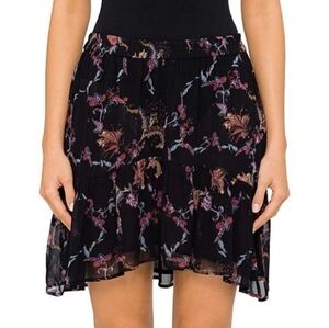 IRO Lilie Black Floral High-Low Mini Skirt Crepe Georgette Size 36/US 4